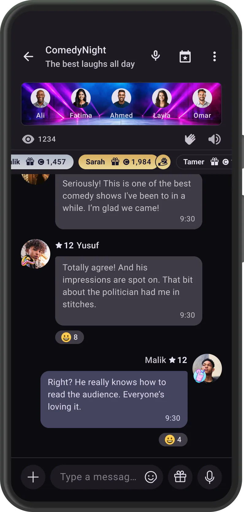 A phone showing activity in a WOLF Qanawat channel"